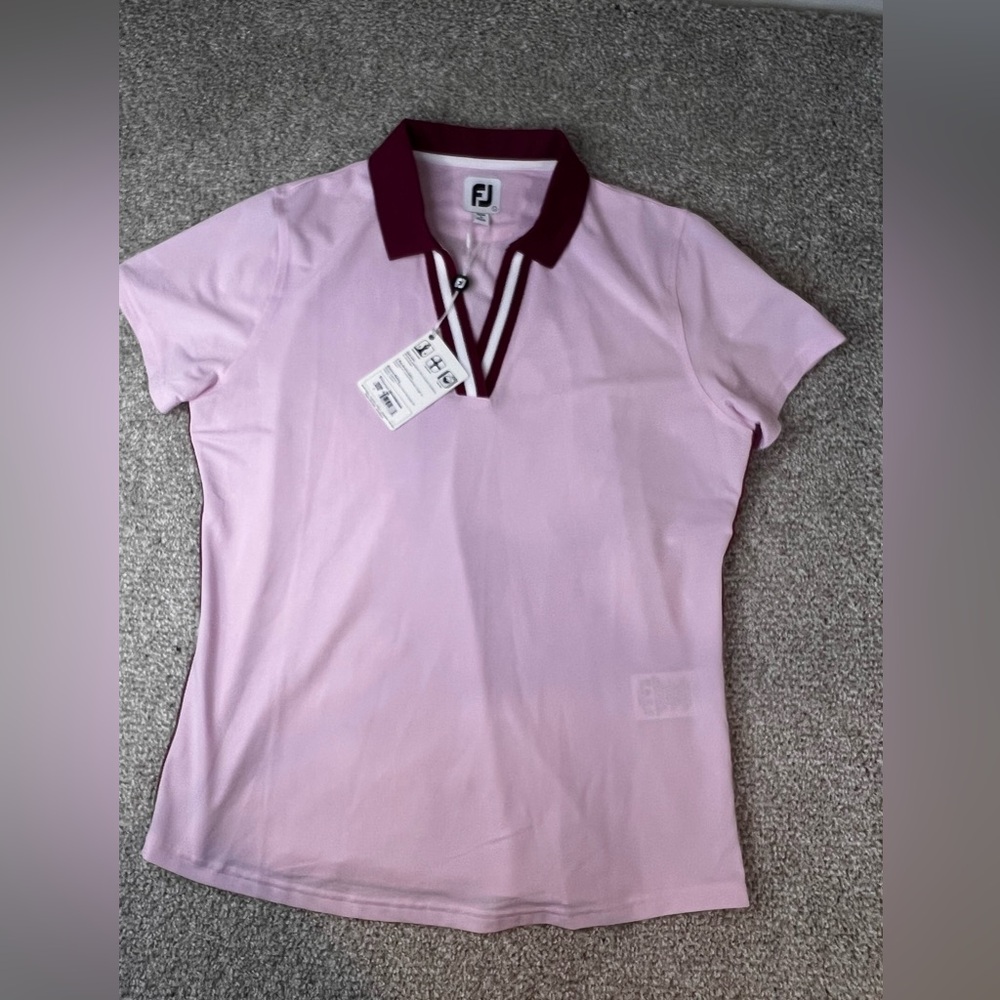 Women's Pink FootJoy Polo Short Sleeve Shirt- Large
